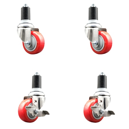 Service Caster 3.5 Inch 316SS Red Poly Swivel 1-5/8 Inch Expanding Stem Caster Brake, 2PK SS316EX20S3514-PPUB-RED-2-TLB-2-158
